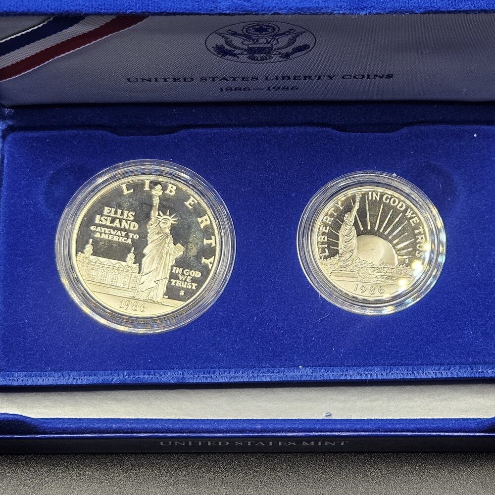 1986-S Statue of Liberty Ellis Island 2 Coin Proof Set Silver Dollar Half Dollar